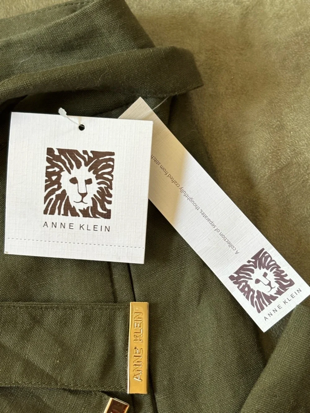 ANNE KLEIN NWT Women’s SZ 14 Olive Green Ankle Pants, Straight Leg, Linen Blend - Picture 13 of 16